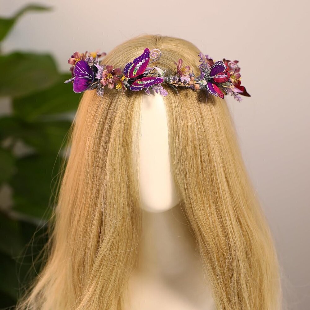 Purple Butterfly Flower Crown Fairy Headband Woodland Festival Cosplay
